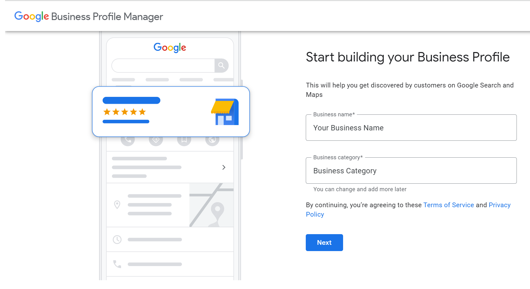 El primer paso para configurar su cuenta de Google My Business