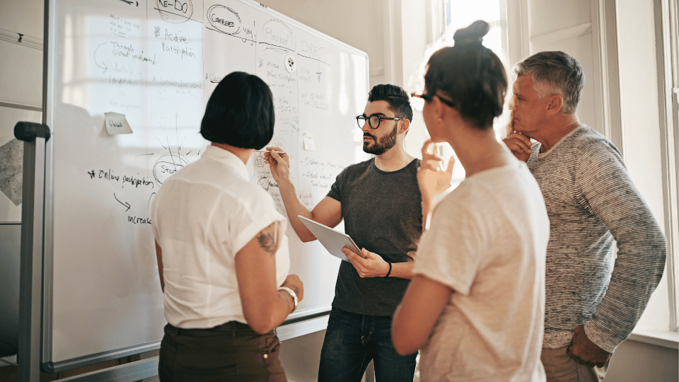 A team of professionals gathered together to discuss the digital marketing strategy