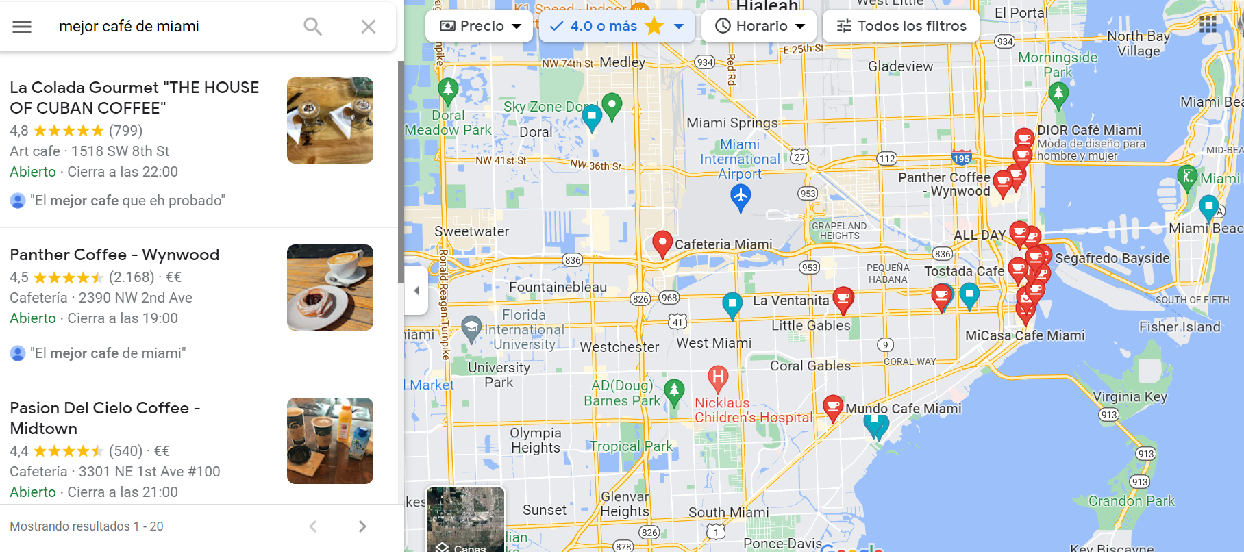 Ejemplo de resultados de busqueda local en Google